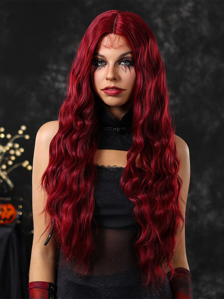 Image of Parrucca rosso brace Parrucche di Halloween in maschera ricci a strati lunghi e arruffati