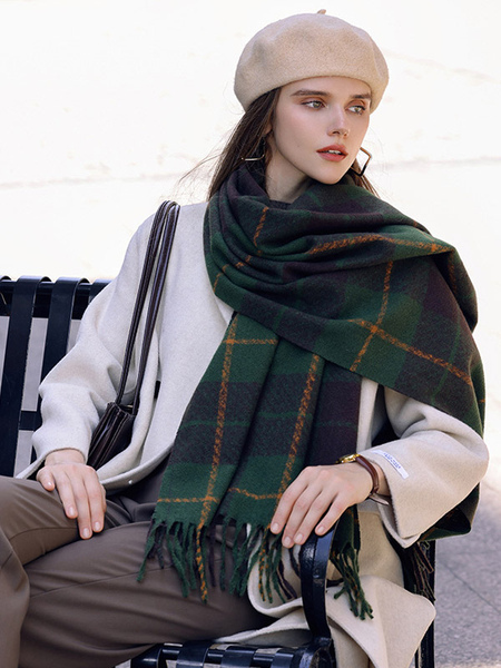 Image of Sciarpa da donna vintage con sciarpe classiche scozzesi con frange per l&#39;autunno inverno