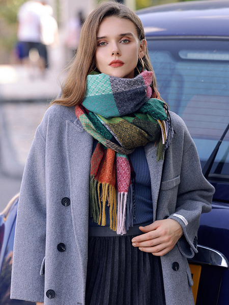 Image of Sciarpa scozzese con stampa con frange Sciarpe moda vintage per donna