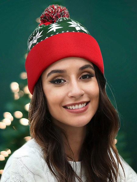 Image of Cappello invernale da donna con pompon rosso modello natalizio