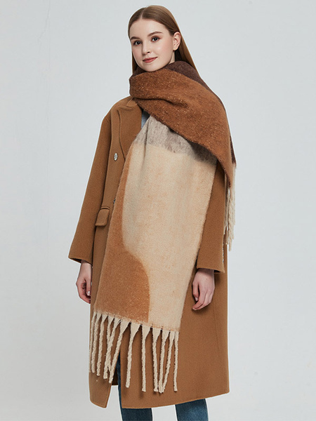 Image of Sciarpa fuzzy color block con frange Sciarpe da donna casual per l&#39;autunno inverno