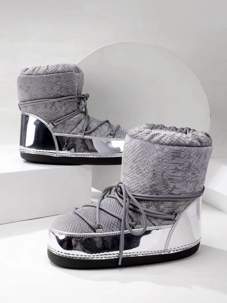 Image of Stivali da neve grigi Stivaletti stringati con punta rotonda