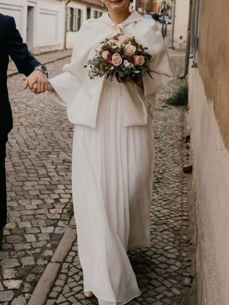 Image of Coprispalle per matrimonio Avorio Maniche lunghe Collo alto Top Corto copricostume da sposa in peluche
