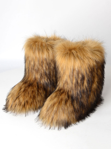 Image of Stivali invernali marroni Stivali invernali con dettaglio in pelliccia sintetica e punta tonda