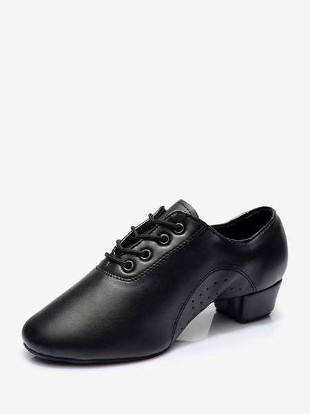 chaussures de danse latine en cuir pu noir chaussures de danse à bout fermé
