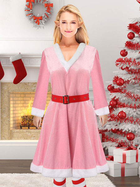 Image of Bodycon Christmas Pink Calzature Abito Copricapo Poliestere Ombre Vacanze di Natale Costumi