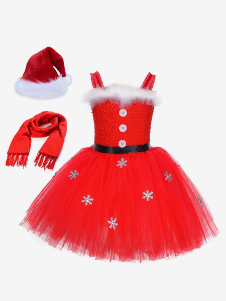 Image of Set Natale Cappello rosso Sciarpa Abito in poliestere Modello natalizio Costumi per le vacanze di Natale