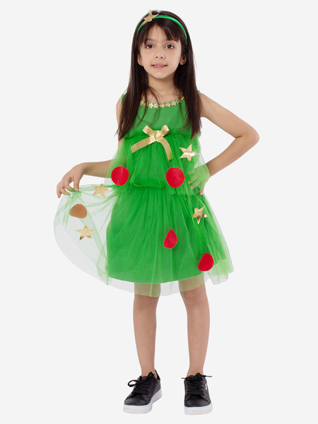 Image of Set copricapo verde natalizio vestito in poliestere a pois costumi per le vacanze di Natale