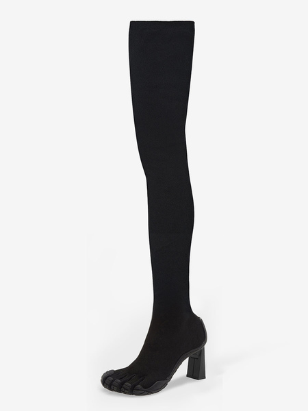 Image of Stivali sopra il ginocchio Stivali alti alla coscia con punta elastica e tacco speciale da donna neri