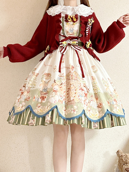 manteaux lolita doux manteau de noël rouge pardessus tricoté à volants mélange de coton vêtements d&#39;extérieur lolita d&#39;hiver