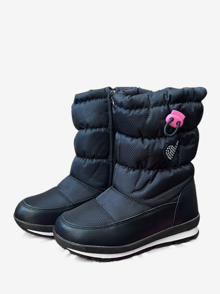 bottes de neige unisexes pour enfants bout rond doublure en peluche courte bottes d&#39;hiver avec cordon de serrage