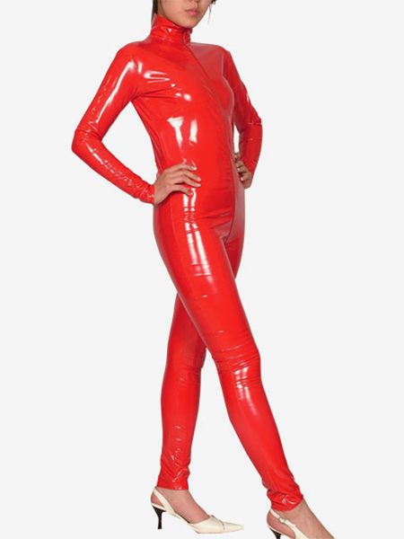 Image of Carnevale Tuta intera 2024 metallizzata lucida rossa di Catsuit del PVC di Costume Halloween