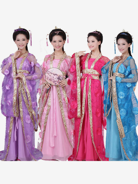 Image of Costume tradizionale cinese femminile Tulle Hanfu Abito antica dinastia Tang Abbigliamento 3 pezzi