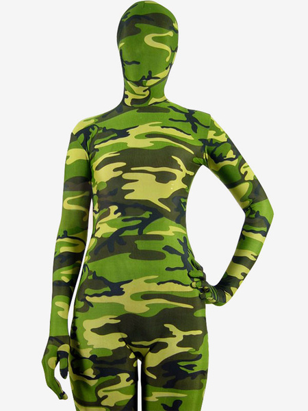Image of Carnevale Abbigliamento mimetico collant in giallo e verde prato completo tuta militare lycra spandex per adulti unisex Halloween