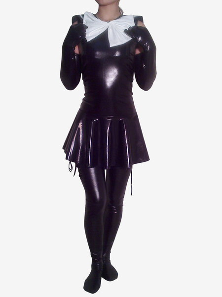 Image of Carnevale Cameriera metallico lucido stile Catsuit con spalla lunghezza guanti e calze Halloween