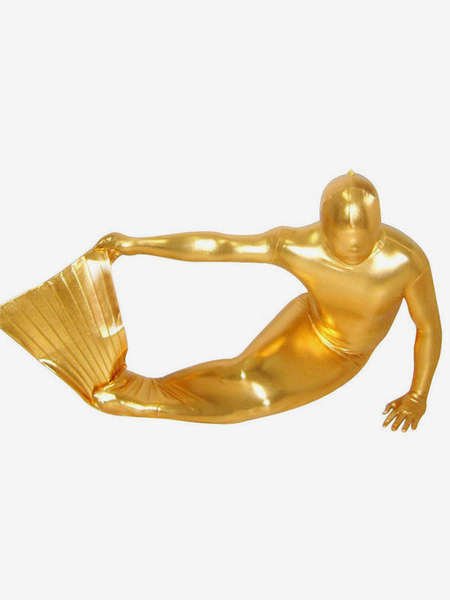 Image of Tuta zentai metallizzata lucida sirena dorata unisex di Halloween