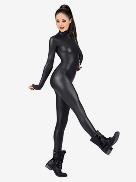 Image of Carnevale Tuta metallizzata 2024 lucida di Catsuit del nero di Catsuit di Halloween per le donne Halloween