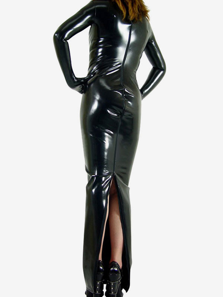 Image of Carnevale Abbigliamento PVC nero lucido per donne con calzamaglia Halloween