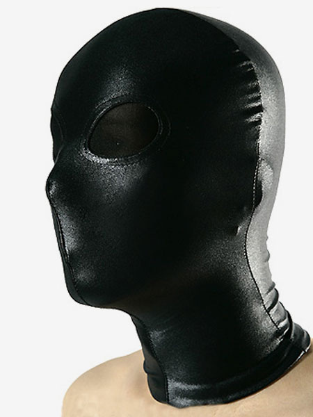 Image of Carnevale Cappuccio nero tinta unita in gomma metalizzata per adulti unisex con gli occhi semitrasparenti Halloween