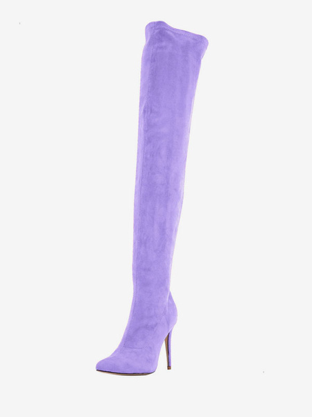 Image of Stivali sopra il ginocchio da donna Stivali elasticizzati con tacco alto Stivali alti alla coscia a punta