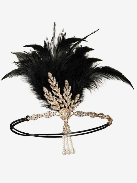 Image of Carnevale Accessori vestito Flapper Piuma strass Halloween Black Flapper fascia 1920s Grande Gatsby Accessorio Halloween