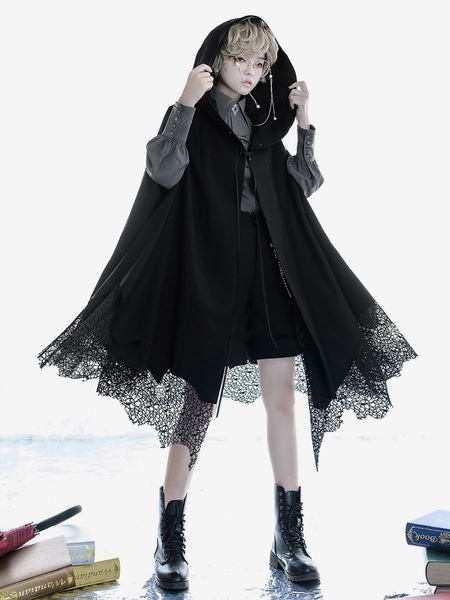 poncho gothique lolita en polyester noir poncho d&#39;hiver lolita cape outwears
