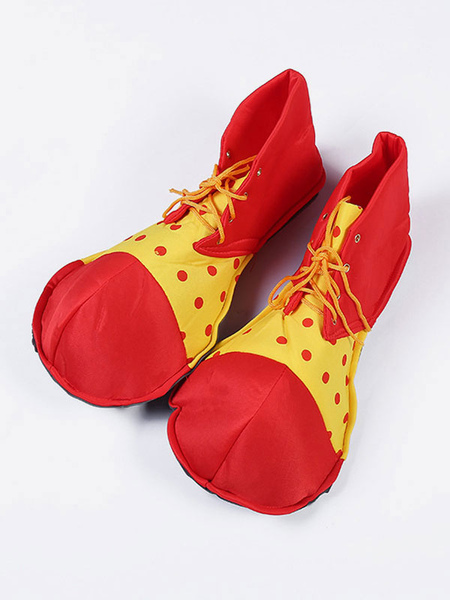 Image of Carnevale Scarpe da clown di carnevale Costume rosso divertente Costume fantasia a pois con cinturino a due tonalità Halloween