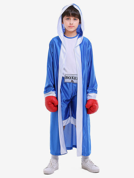 Image of Bambini Boxer Costumi Blu Pantaloncini Blu Bianco Blouse Bianco Soprabito in fibra di poliestere Bambini Bambini Costumi di Halloween Insieme completo