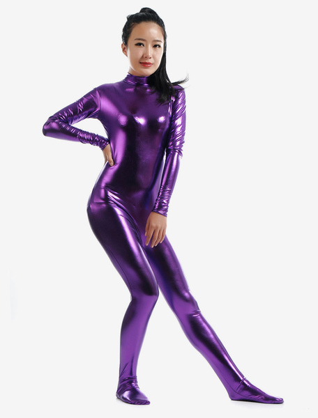 Image of Carnevale Suit Zentai Cosplay metallico lucido viola intenso per le donne Halloween