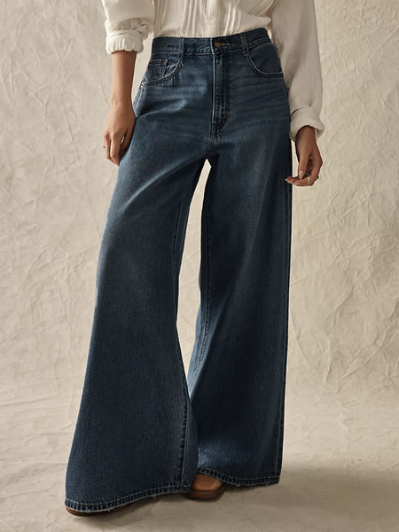 Image of Jeans dritti da donna Pantaloni a gamba larga vintage a vita alta 2024