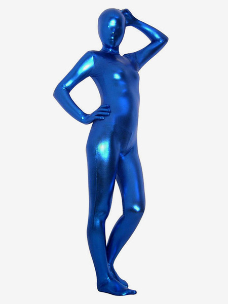 Image of Carnevale Zentai metallizzato collant per adulti completo blu tinta unito in gomma unisex Halloween