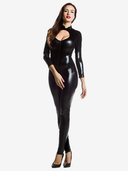 Image of Carnevale Nero Zentai Cut-Out tuta Sexy lucido metallizzato per le donne Halloween