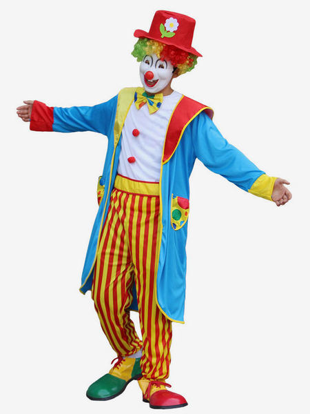 Image of Costumi per le feste di Carnevale Circus Clown Costume Light Sky Blue Unisex Sash Hat Set