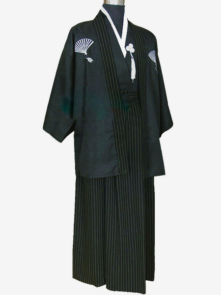 Image of Carnevale Costumi giapponesi da uomo Samurai Suit Costumi festivi in lino di cotone nero Halloween