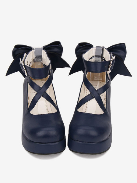 Image of Dolce Lolita Calzature Bow Stappy Buckle Wedge Heel Scarpe Lolita bianche