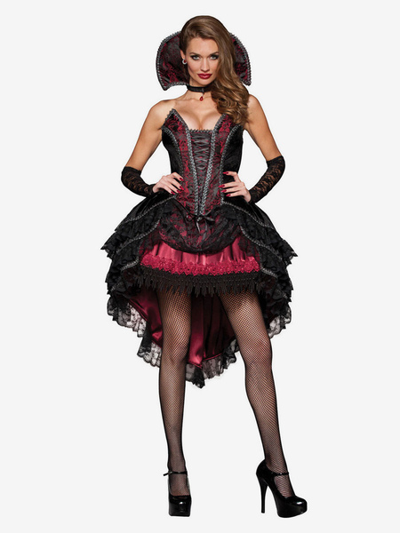 Image of Costumi di Halloween di Halloween Costumi per le feste della tunica di pizzo di poliestere delle armature del vestito sexy delle donne nere