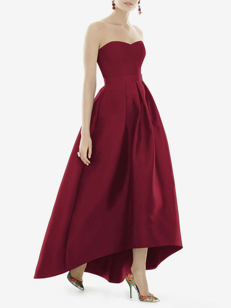 Image of Abito da cocktail Elegante abito da sera rosso senza spalline alla caviglia Personalizzazione gratuita