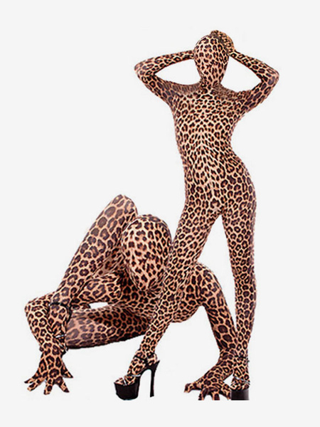 Image of Carnevale Costume completo 2024 completo dell'animale di Halloween del vestito di Lycra Spandex del leopardo Halloween