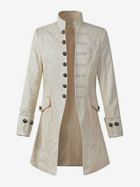 Image of Bianco Vintageblazer Stile Aristocratico Bottone Decor Colletto alla coreana Costumi retrò per carnevale uomo