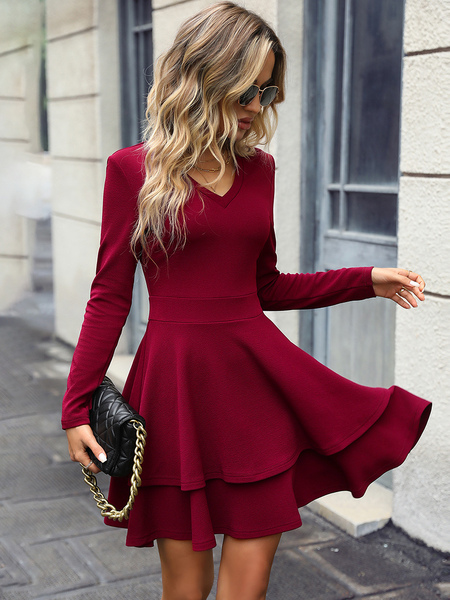 milanoo.com Mini Dresses Black Long Sleeves Polyester Short Dress