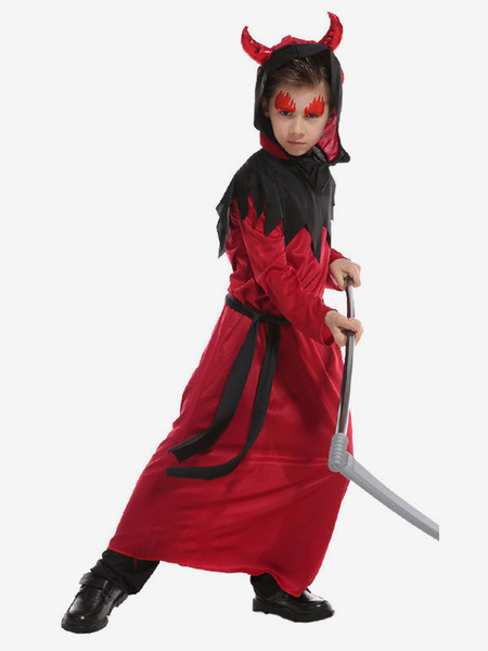 Image of Costumi della morte di Halloween per bambini Costume da festa in fibra di poliestere rosso con fusciacca in poliestere