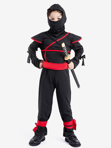 Image of Costume Halloween per Bambini Costumi di Halloween per i bambini Nero Ninja Kid tuta Set di 3 pezzi Costume Carnevale Costume Halloween