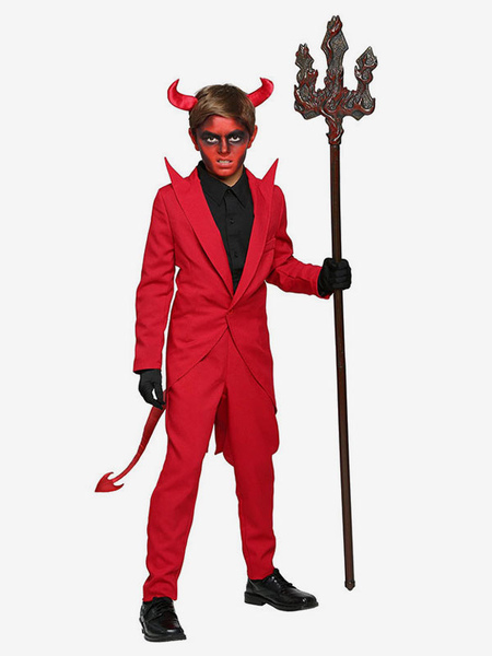 Image of Costumi di Halloween per bambini Red Devil Poliestere Top Copricapo Costume cosplay per ragazzi Set completo