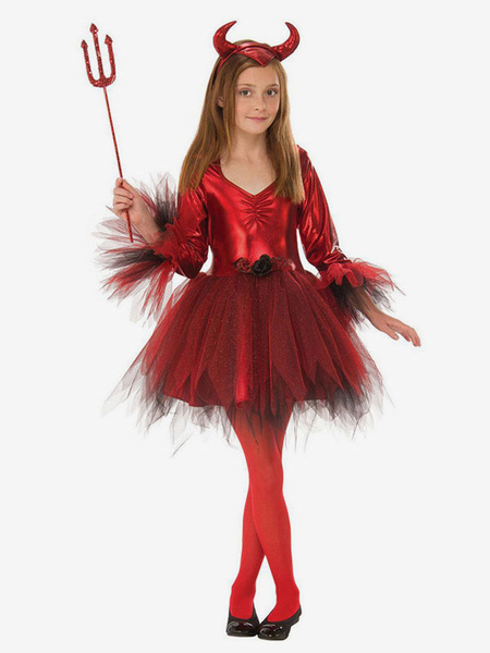 Image of Costumi di Halloween per bambini Red Devils Abito in poliestere Copricapo Costume cosplay per ragazze Set completo