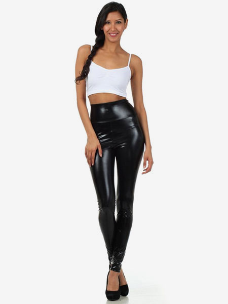 Image of Carnevale Leggings nero lucido metallizzato Skinny Pants per le donne Halloween