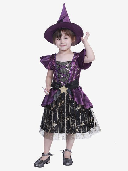 costumes d&#39;halloween pour enfants ensemble d&#39;halloween violet chapeau de robe en polyester en fibre de polyester pour enfant