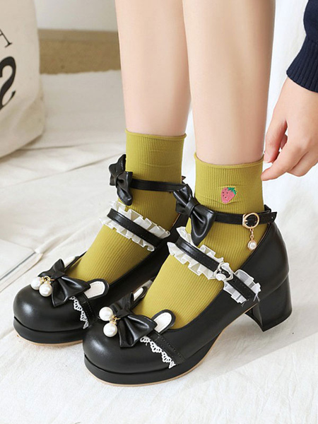Image of Sweet Lolita Footwear Black Bowknot PU in pelle PU Cuoio Daily Casual Lolita Scarpe