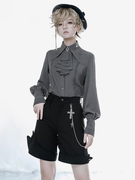 milanoo.com Gothic Lolita Blouses Long Sleeves Lolita Top Blouse Gray Lolita Shirt