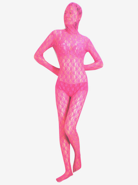Image of Carnevale Pink Velvet Lace trasparente Suit Zentai Halloween