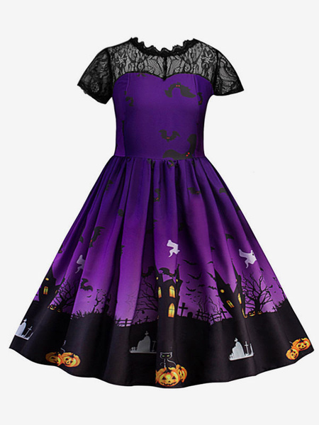 costumes déguisement halloween enfants imprimé robe patineuse violet costume